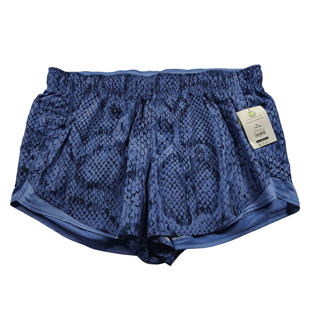 Athletic Works Womens Blue Snake Print Running Shorts XL 16 18 Elastic Waist